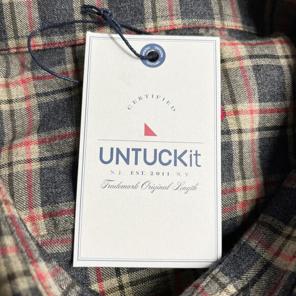 Untuckit Plaid Button Down Shirt XXL Grey Brown Red Flannel New - Picture 5 of 13